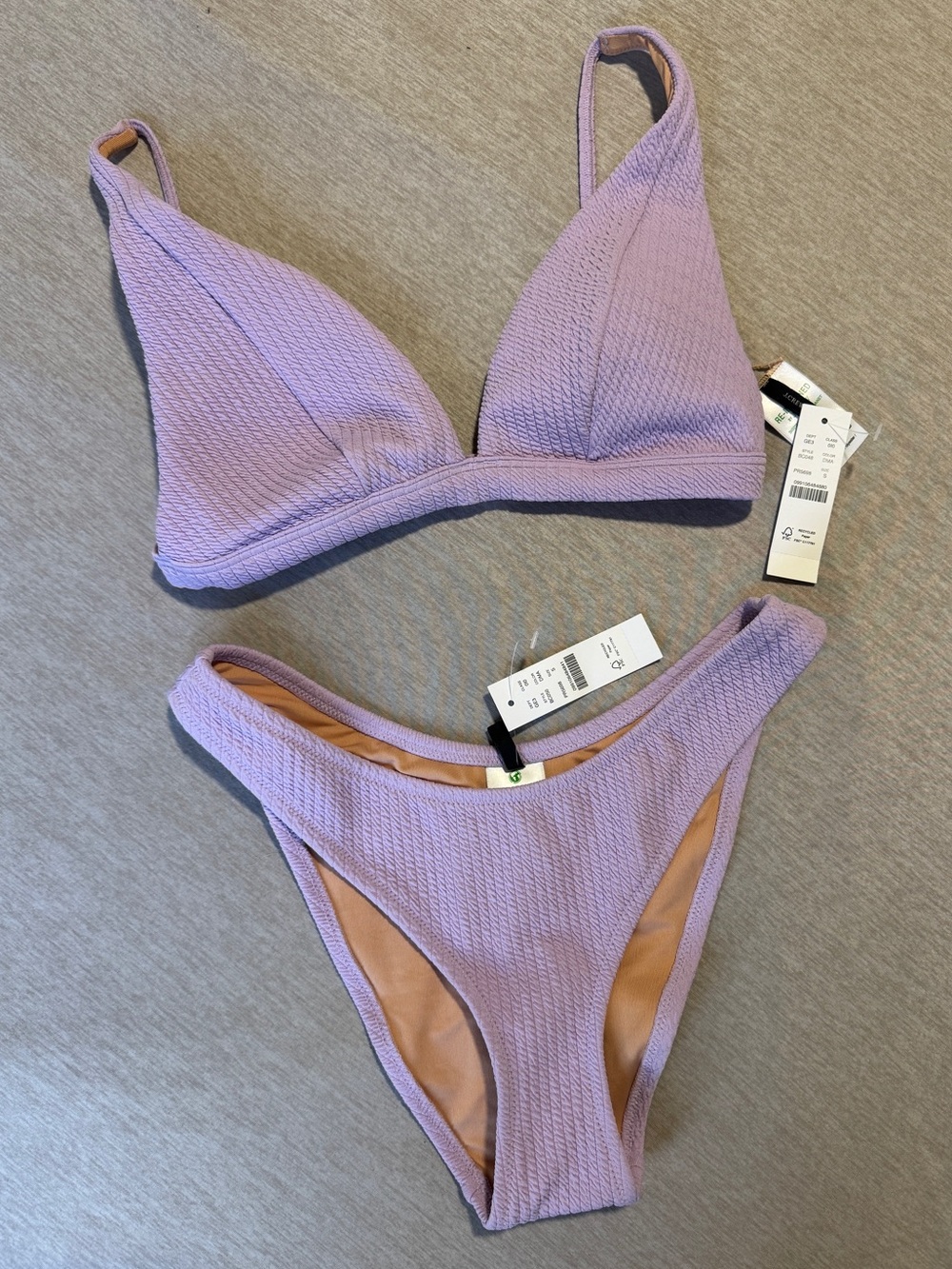 NWT J.Crew Textured Plunge Bikini Set Dusty Mauve Purple S